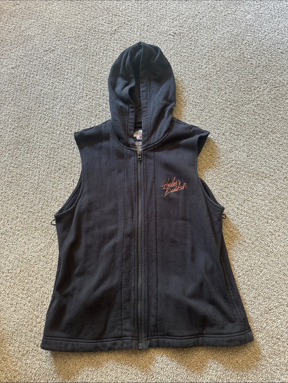 Harley-Davidson Black Hooded Sleeveless Fleece Vest with Orange Logo